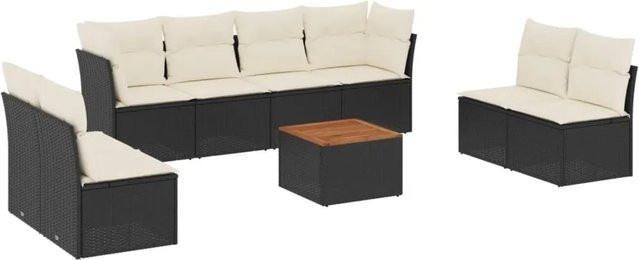 vidaXL 9-teilige Garten-Sofagarnitur aus Poly-Rattan in Schwarz mit cremeweißen Kissen und Stauraum - Bild 1