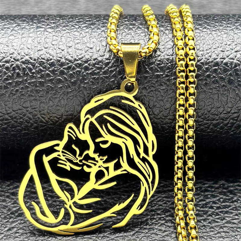 EREBUS Halskette Katze Anhänger, Edelstahl, Gold, Unisex - Bild 1