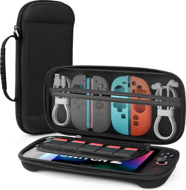 Nintendo Switch 2 (2025) Hartschalen-EVA-Tragetasche in Schwarz mit 5 Spielkartenfächern und Zubehörfach - Bild 1