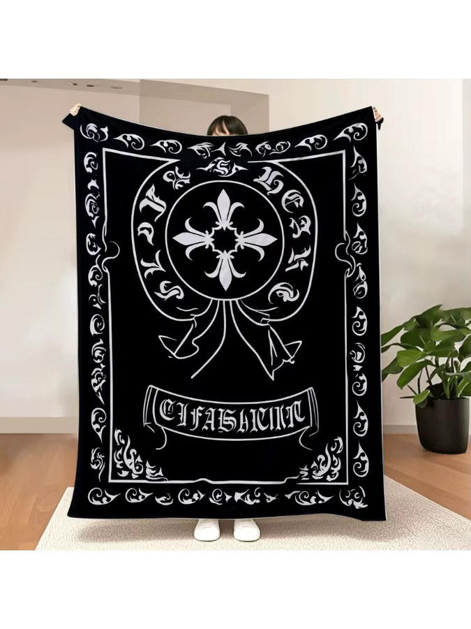 Gothic Fleur-de-Lis Überwurfdecke mit heraldischem Ornament-Design in Schwarz-Weiß aus Polyester - Bild 5