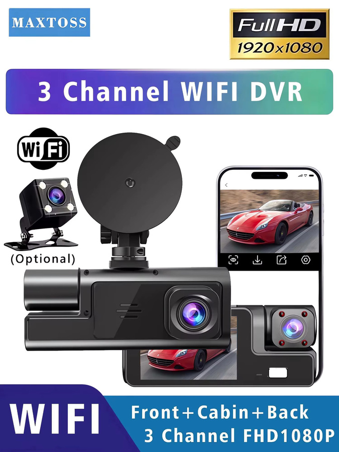 Maxtoss 3-Kanal Dashcam mit Wi-Fi, 1080P Auto-DVR für Vorderseite und Innenraum, Blackbox mit 24-Stunden-Parküberwachung, Schwarz - Bild 7