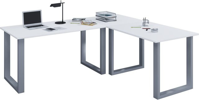 VCM Eckschreibtisch Lona in Weiß/Silber mit Holzstruktur-Nachbildung, B: 190 cm, T: 50 cm, H: 74 cm - Bild 1