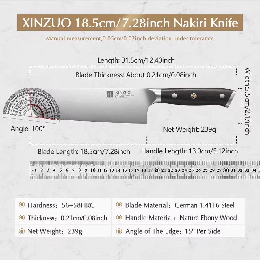 XINZUO Nakiri-Messer mit ergonomischem Ebenholzgriff in Braun - Bild 2