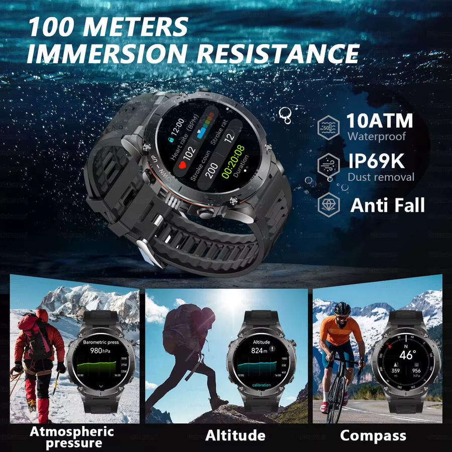 GUHUAVMI Smartwatch, GPS, Bluetooth, 10 ATM, Schwarz, Herren - Bild 4