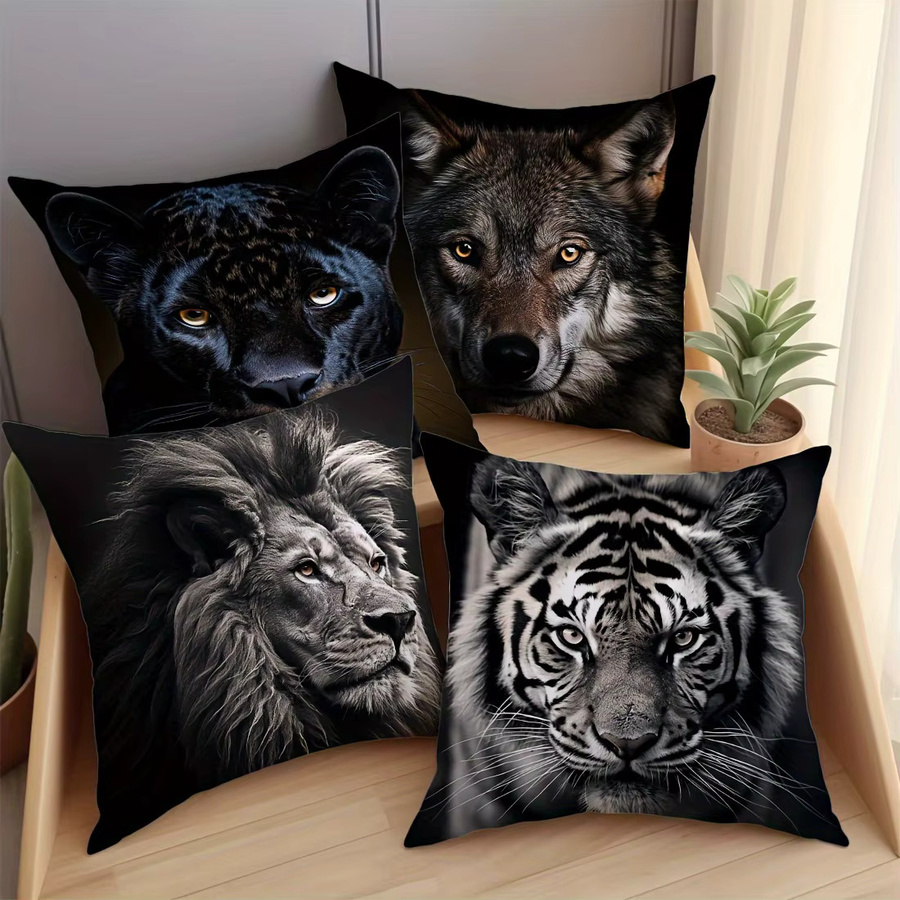 VIKAMA 4-teiliges Beast King Kissen-Set in Schwarz-Weiß, quadratische Tier-Dekokissen mit Grafikdesign, Breite: 45 cm, Breite: 45 cm, Breite: 45 cm, Breite: 45 cm - Bild 2