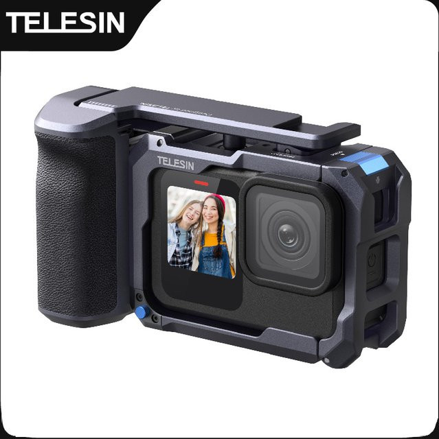TELESIN StreetGrip Hand Grip Kit mit Fernbedienung und Kaninchen Käfig Set für GoPro 13 12 11 10 9 in Schwarz mit Dual Cold Shoe Adapter - Bild 1