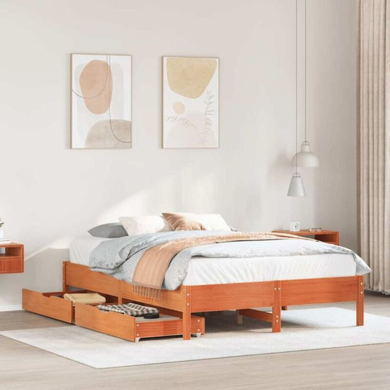 VIDAXL Massivholzbett aus Kiefer in Braun im Landhausstil, B/T/H: 140 x 190 cm - Bild 1