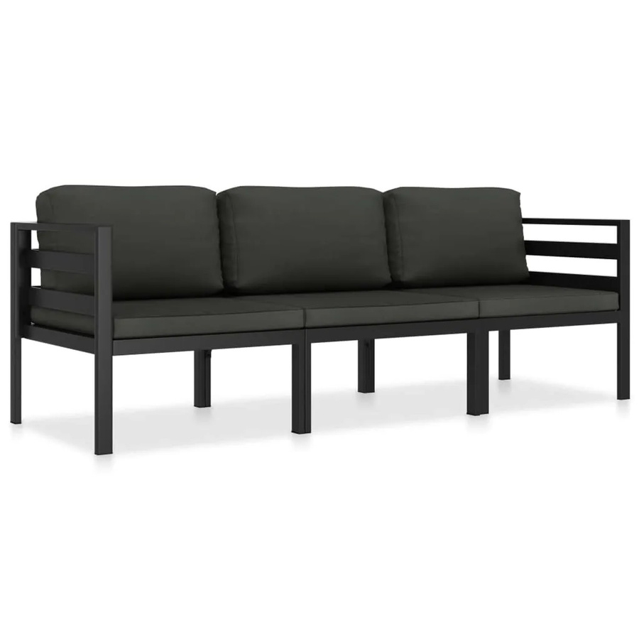 vidaXL 3-tlg Garten-Lounge-Set L-Form aus Aluminium in Anthrazit mit Polstern und Kissen - Bild 2