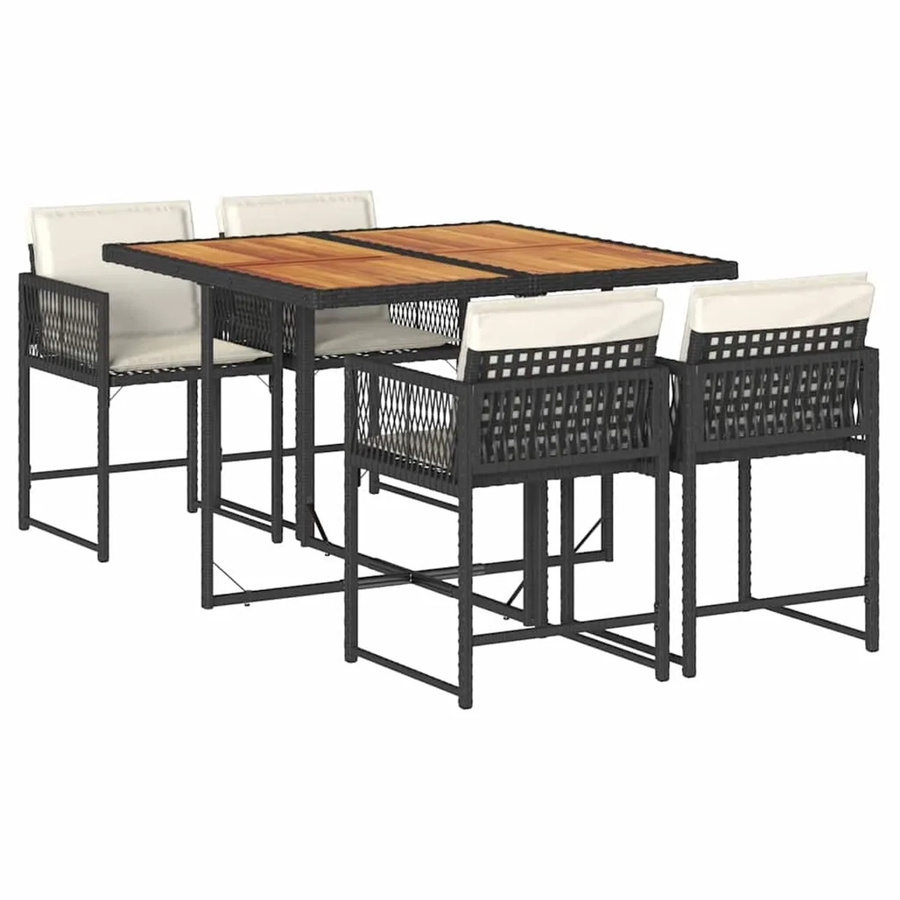 vidaXL 5-teilige Garten-Essgruppe aus PE-Rattan und Akazienholz mit Kissen in Schwarz und Braun - Bild 2