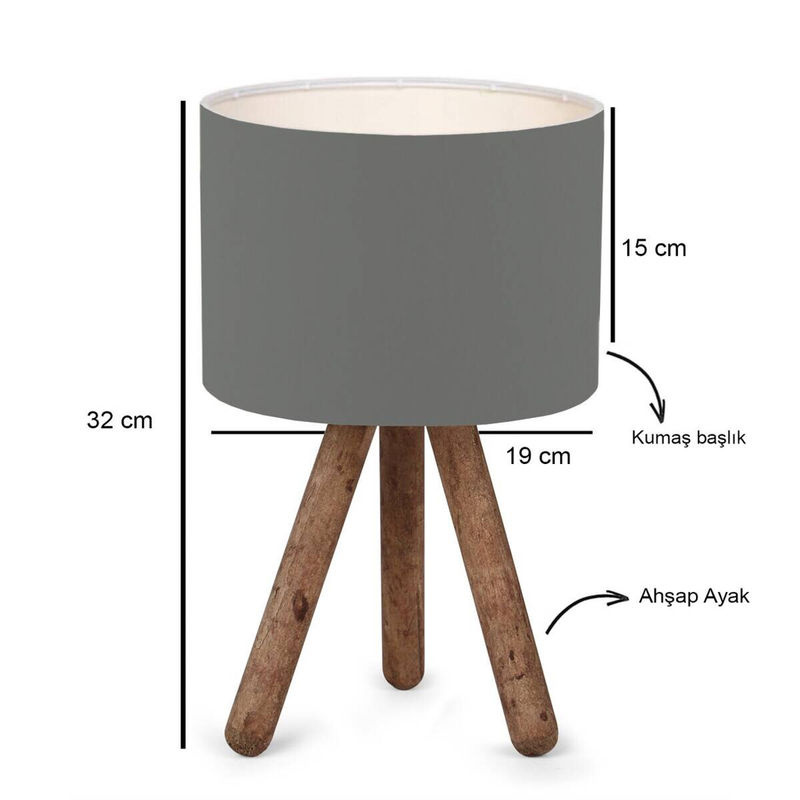 Opviq Tischleuchte Dunkelgrau aus Holz und Stoff mit E27 Fassung B/H/T: 19 x 32 x 19 cm - Bild 2