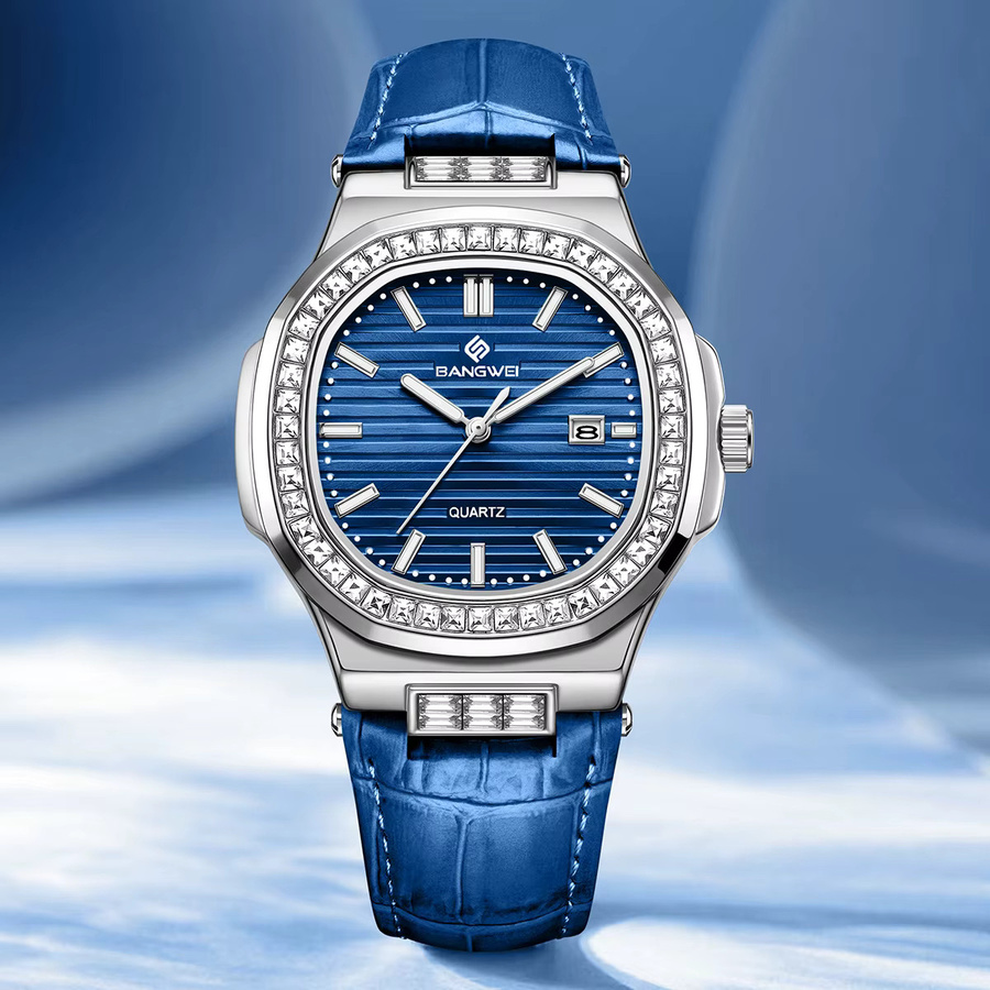 BANGWEI Armbanduhr, Chronograph, Quarz, Diamant, Grün, Damen - Bild 3