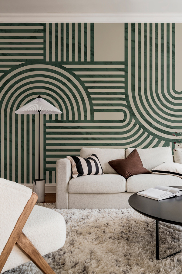 Rebel Walls Mural Twine Moss Geometrische Wandgestaltung in Weiß und Grün aus Papier - Bild 1
