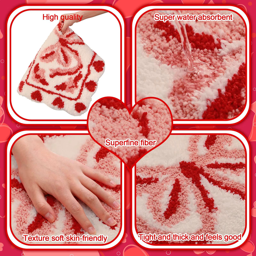 VIKAMA Badteppich Herz-Schleife in Rot, rutschfeste und waschbare Badematte für Badezimmer, Küche oder Schlafzimmer, B/T: 60 x 40 cm - Bild 3