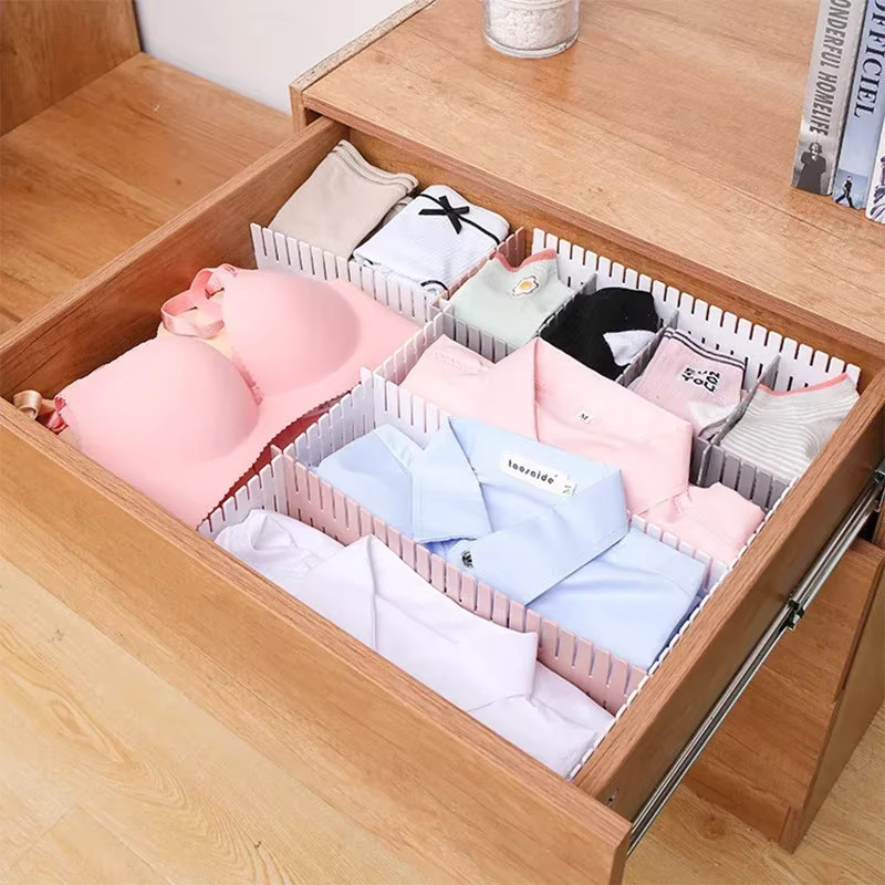 4er Set Einstellbare Schubladen-Organizer aus Kunststoff in Pink für Schrank und Schreibtisch - Bild 3