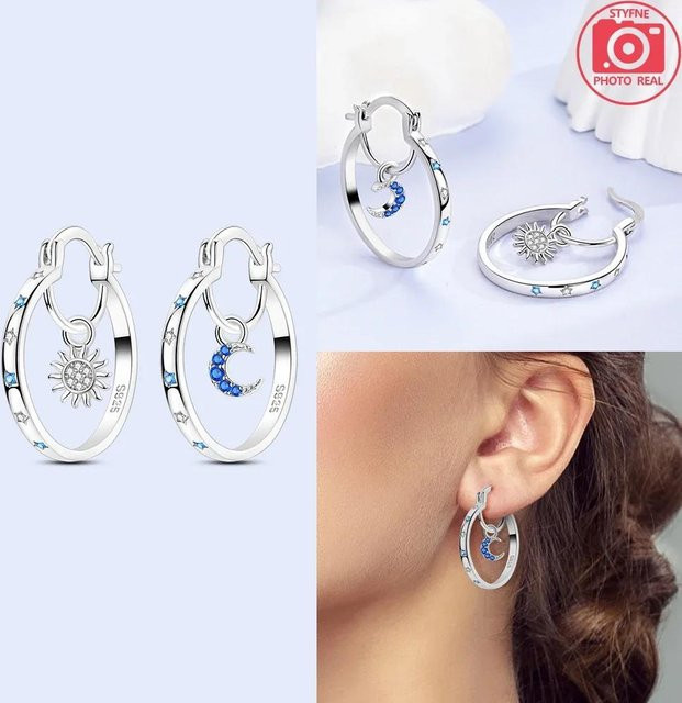 Creolen Schmetterling, Silber, Zirkonia, Kristall, Damen, Blau - Bild 1