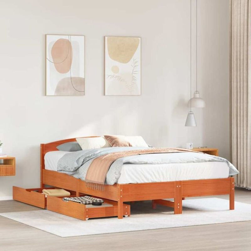 Vidaxl Massivholzbett aus Kiefer in Braun im Landhaus- und Modern-Stil, B/T/H: 140 x 200 cm - Bild 1