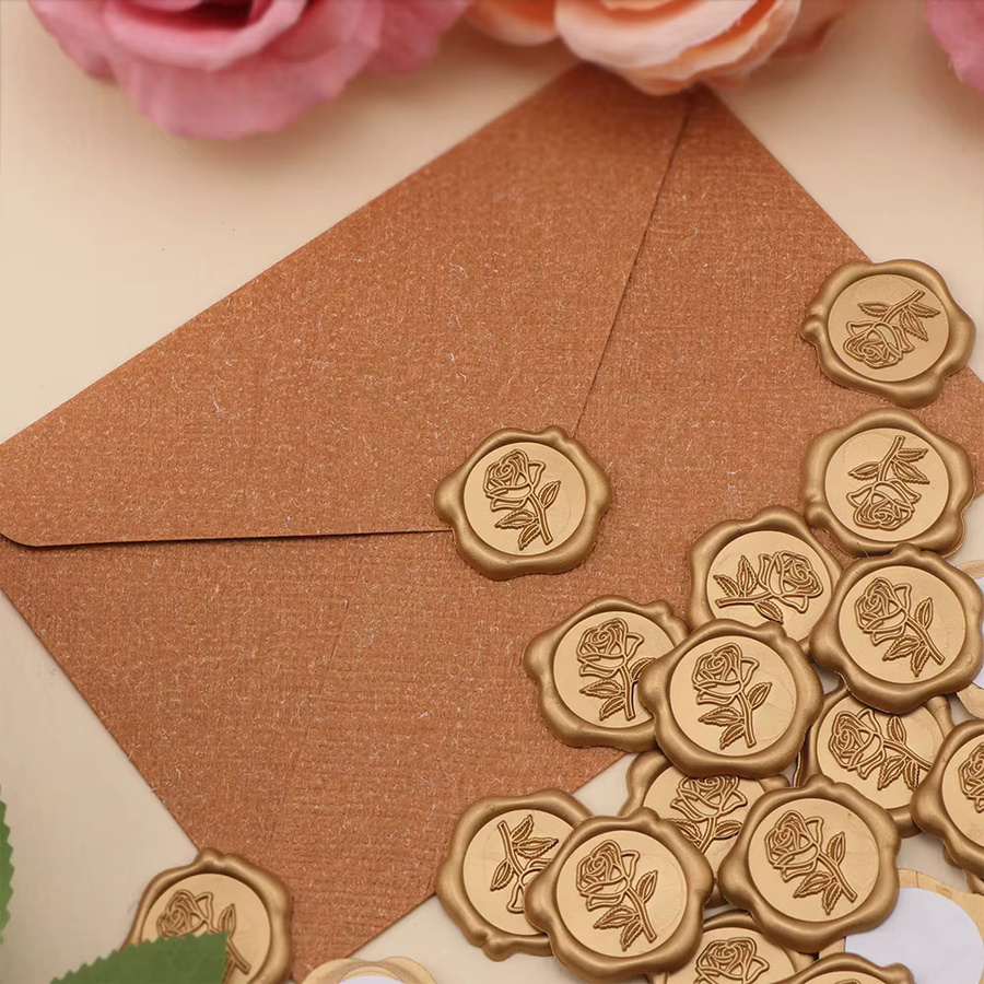 QWELL 25er Set Selbstklebende Wachssiegel-Aufkleber mit 3D Rosenblütenform in Gold und Rot - Bild 6