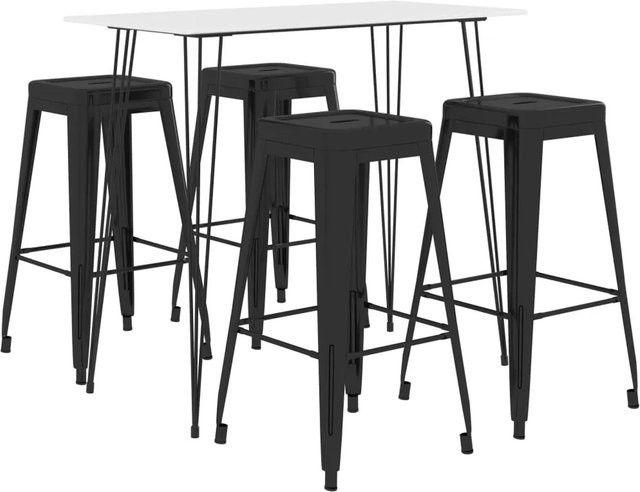 vidaXL 5-tlg. Bar-Set modern in Weiß und Schwarz mit Tisch und Stühlen aus MDF und Metall - Bild 1