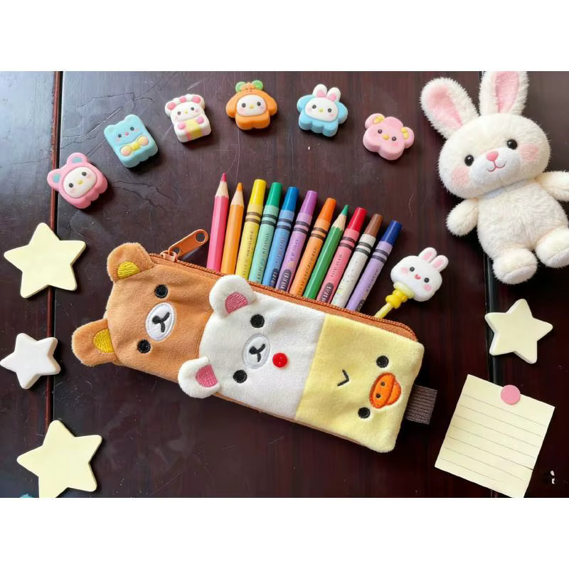 Rilakkuma Plüsch-Federmäppchen mit Reißverschluss in Multicolour für Kinder und Studenten - Bild 4