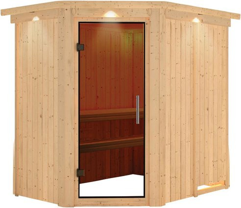 Karibu Sauna Vijandi für 3 Personen aus Fichtenholz in Beige ohne Ofen B/T/H: 210 x 202 x 165 cm - Bild 1