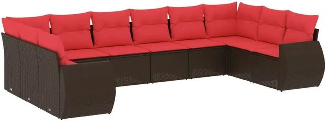 vidaXL 10-teiliges Gartensofa-Set aus Polyrattan mit Kissen in Braun - Bild 1