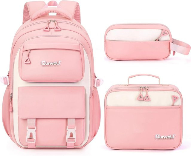 Kawaii Kinderrucksack-Set von Fancy Style Studio in Pink mit Brottasche und Federmäppchen für Mädchen und Teenager - Bild 1
