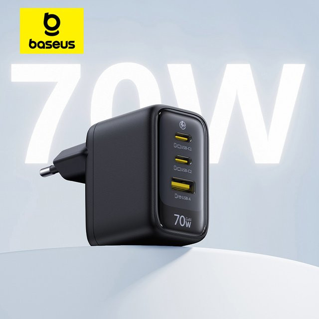 Baseus 70W USB-C Schnellladegerät in Schwarz mit Unterstützung für QC, PD und PPS für iPhone, Macbook Air und Laptop - Bild 1
