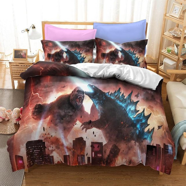 Bettwäsche-Set Monster G-Godzilla vs King Kong mit Bettbezug und Kissenbezügen, Mehrfarbig, B/H: 135 x 200 cm - Bild 1