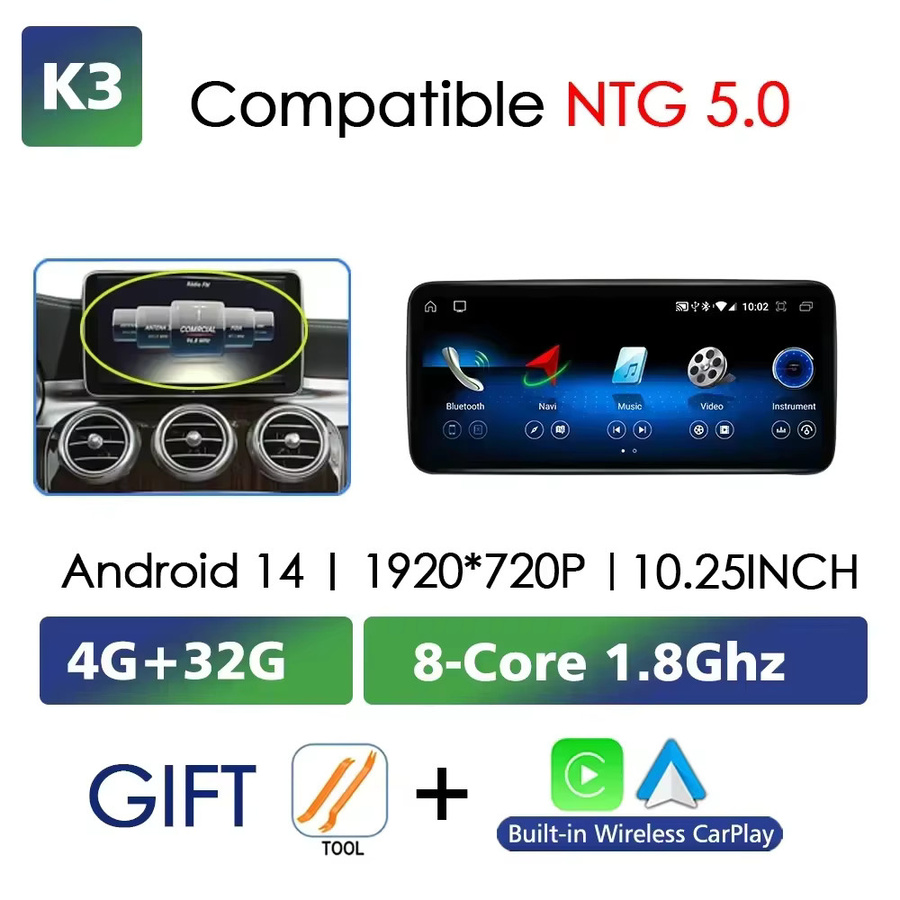 NUNOO Android 14 Multimedia Radio mit Qualcomm Prozessor und Wireless CarPlay für Mercedes Benz C GLC V X Klasse W205 W446 2014-2018, Schwarz - Bild 5