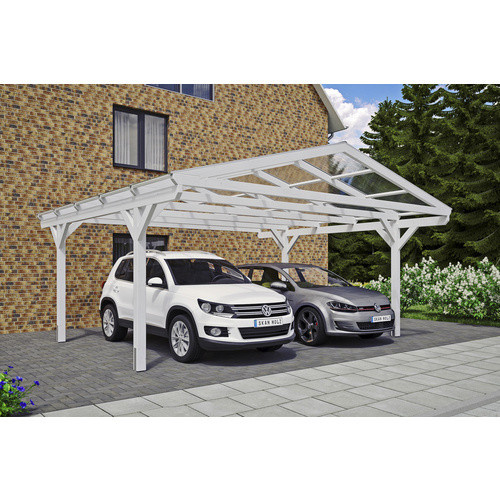 Skan Holz Carport Westerwald aus Fichten-Leimholz in Weiß mit Doppelstegplatten und spitzer Dachform, B/T: 570 x 541 cm - Bild 4
