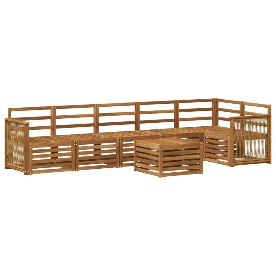 vidaXL Ecksofa Set aus Massivholz Akazie in Braun und Beige mit Outdoor-Couchtisch für Garten und Terrasse - Bild 2