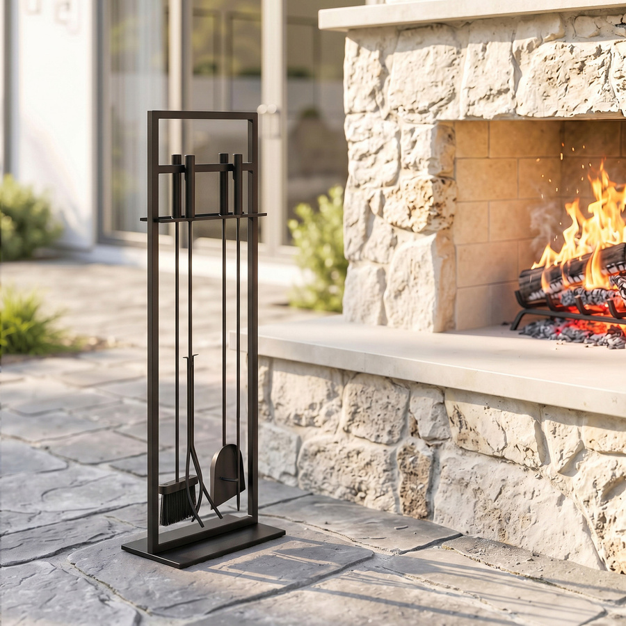 Outsunny 5-teiliges Kaminbesteck-Set aus Metall in Schwarz mit Ständer, B/T/H: 28 x 15 x 76 cm - Bild 2