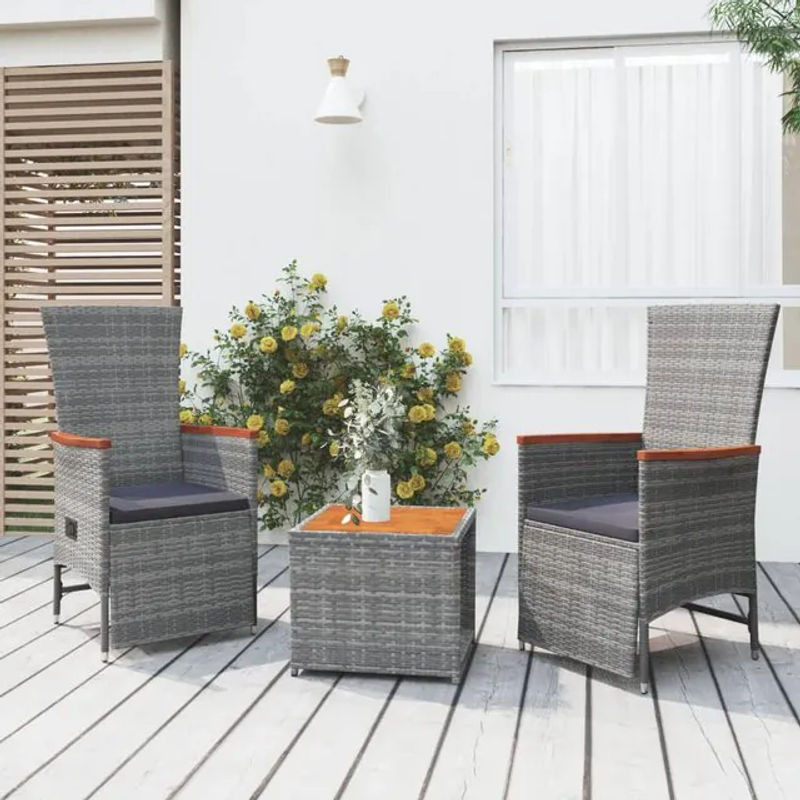 Vidaxl 3-teilige Garten-Sitzgruppe aus Polyrattan und Akazie in Grau - Bild 1