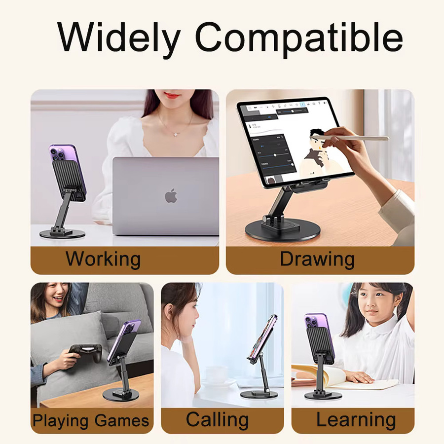 Faltbarer und drehbarer Handy-Ständer in Weiß für iPhone, Huawei und Xiaomi sowie Tablets als stabiler rutschfester Desktop-Halter - Bild 4
