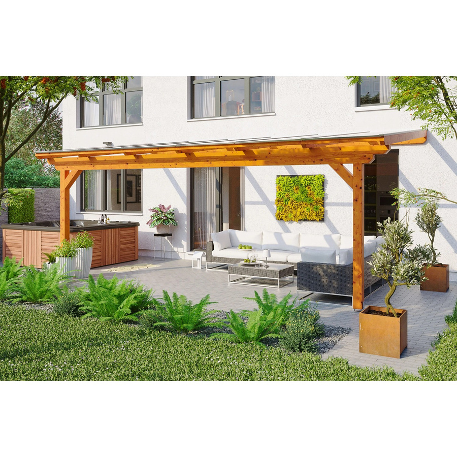 Skan Holz Terrassenüberdachung Ancona aus Leimholz Eiche hell mit Polycarbonat-Dach B/B: 648 x 300 cm - Bild 2