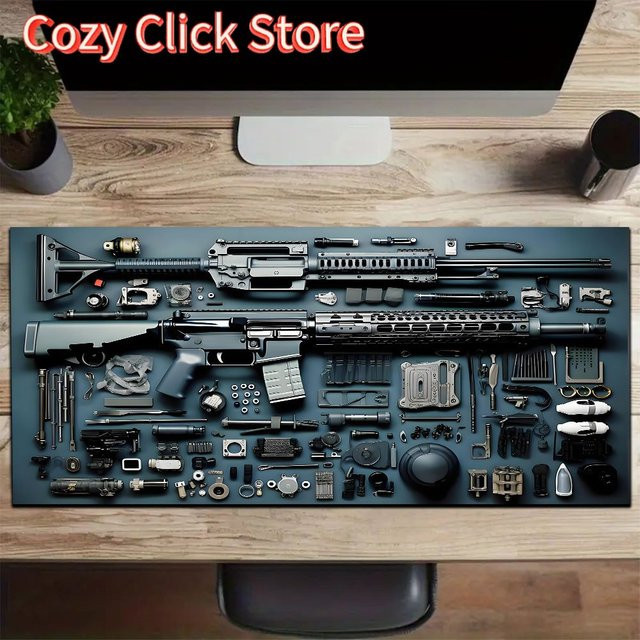 Potdemiel Gaming Mauspad in Schwarz mit Gunpicture Design für Computer und Büro - Bild 1