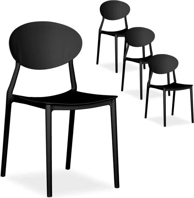Homestyle4u 4er Set Gartenstühle aus Polypropylen in Schwarz matt, stapelbar und UV-beständig - Bild 1