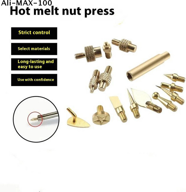 AyS Wärmeeinpressmuttern-Set mit Eisenspitze, Messinggewinde für Kunststoff und 3D-Drucker, Gold, 7/9/10-teilig - Bild 1