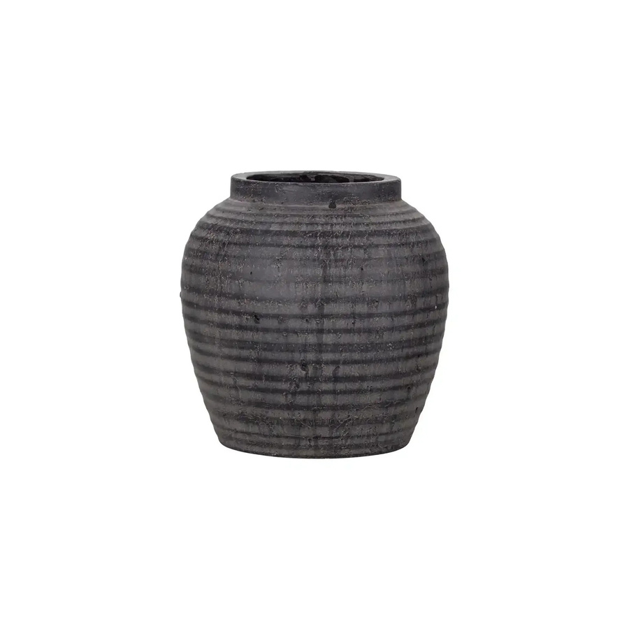 House Doctor Blumentopf Terrakotta in Graubraun mit Rillenstruktur, Durchmesser: 26 cm - Bild 1
