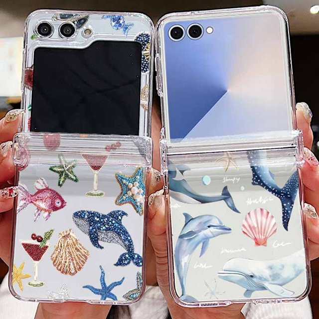Transparente MOESOE Handyhülle mit Wal- und Delphin-Muster für Samsung Galaxy Z Flip 7, 6, 5, 4 und 3 - Bild 1