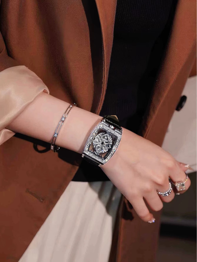 LSVTR Armbanduhr Damen, Quarz, Schwarz, Rechteckig, Kristall, Leder - Bild 6