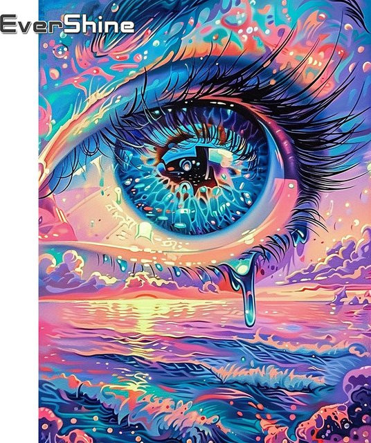 EverShine Diamant-Stickerei Porträtgemälde Auge Meeresbild in Multicolour, Vollquadratische Stickerei als handgefertigtes Geschenk, B/H: 30 x 30 cm - Bild 1