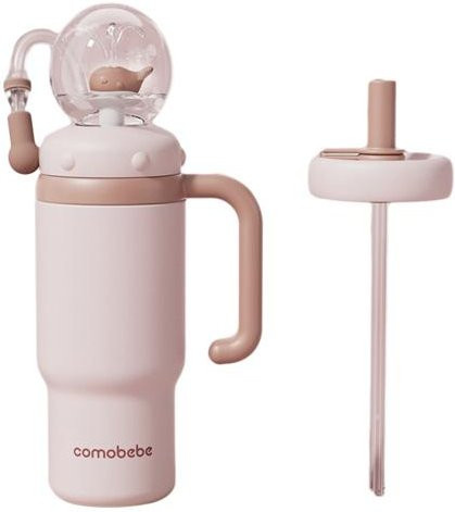 Alva Wal-Brunnenbecher aus Edelstahl mit Strohhalm, Weiß, 710 ml - Bild 1
