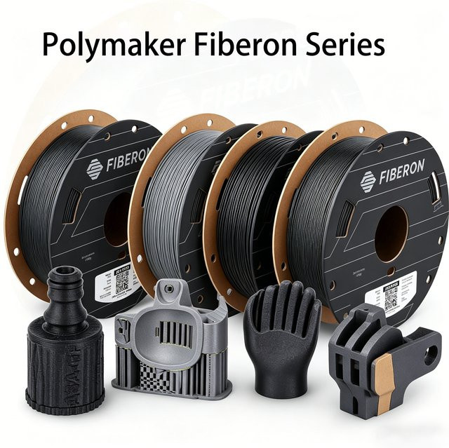 Polymaker Fiberon Serie Kohlefaser und Glasfaser verstärktes FDM 3D-Drucker Filament 1,75mm Schwarz 500g - Bild 1