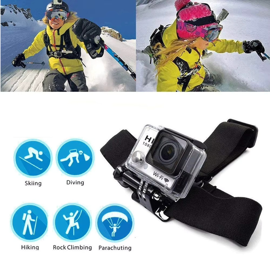 Brustgurt und Kopfband Set für Action Kameras wie GoPro Hero 12 11 10 9 8, Xiaomi Yi 4K und Sjcam Sj4000 in Schwarz mit J-Haken Halterung - Bild 3