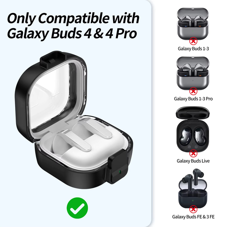 Transparente Schutzhülle mit Sicherheitsschloss für Galaxy Buds 4 und Buds 4 Pro in Pink, stoßfeste Kopfhörerhülle - Bild 2