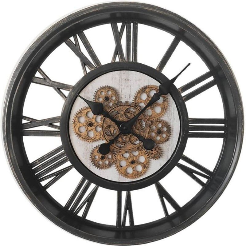 BHP Wanduhr Analog Rund in Schwarz im Industrial Design mit Holz-Elementen - Bild 1