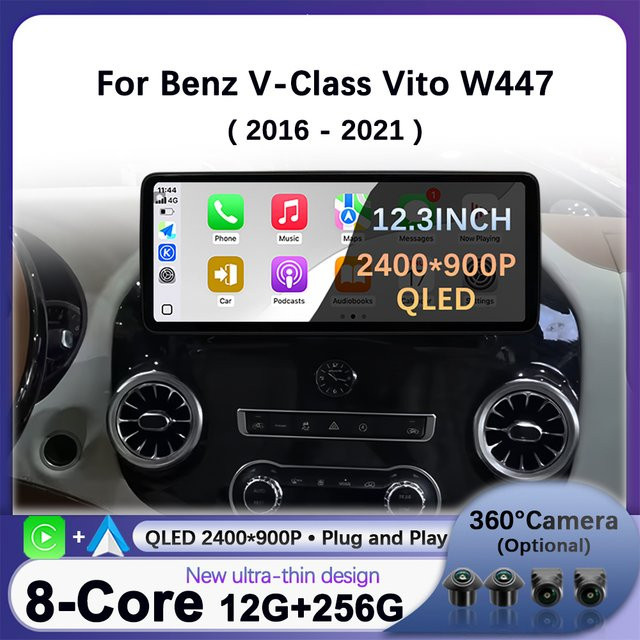 QiumianNavi Multimedia Player für Mercedes Benz Vito W447 (2016 - 2021) mit Android Auto, drahtlosem CarPlay, GPS, 4G, WiFi und Bluetooth in Schwarz - Bild 1
