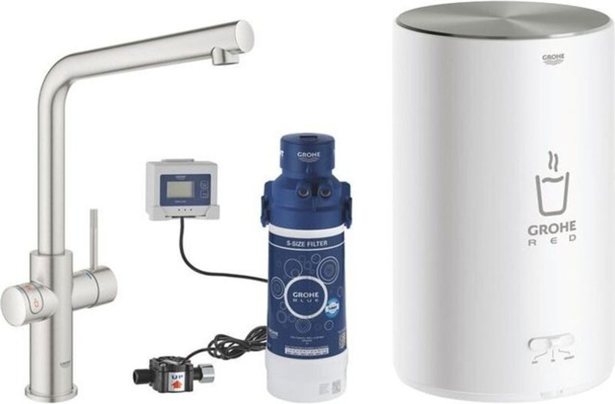 Grohe Spültisch-Einhebelmischer Red Duo supersteel in Silber mit Boiler und schwenkbarem Auslauf - Bild 1