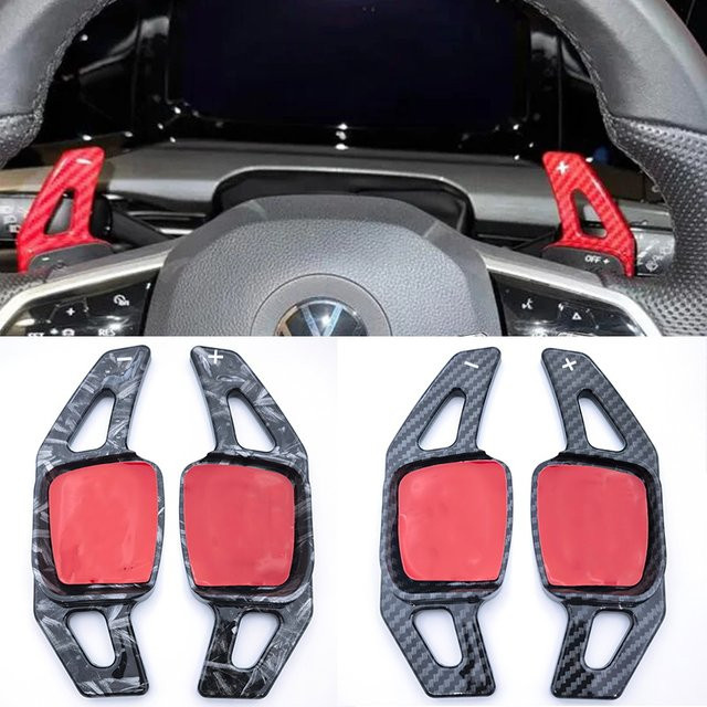 Lenkrad Schaltwippen Set aus Kohlefaser-Druck für VW Tiguan ab 2019 und Golf 8 MK8 in Schwarz, 2 Stück - Bild 1